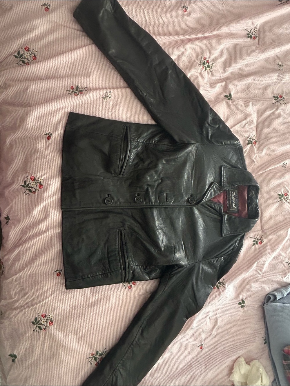 Men's Black Leather Button-Front Bomber Jacket